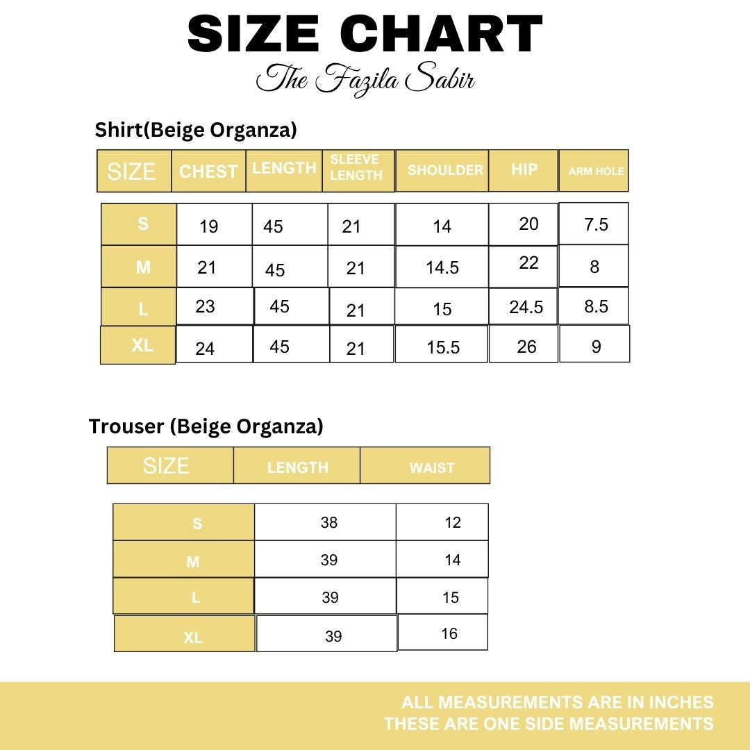Beige Organza Size Chart