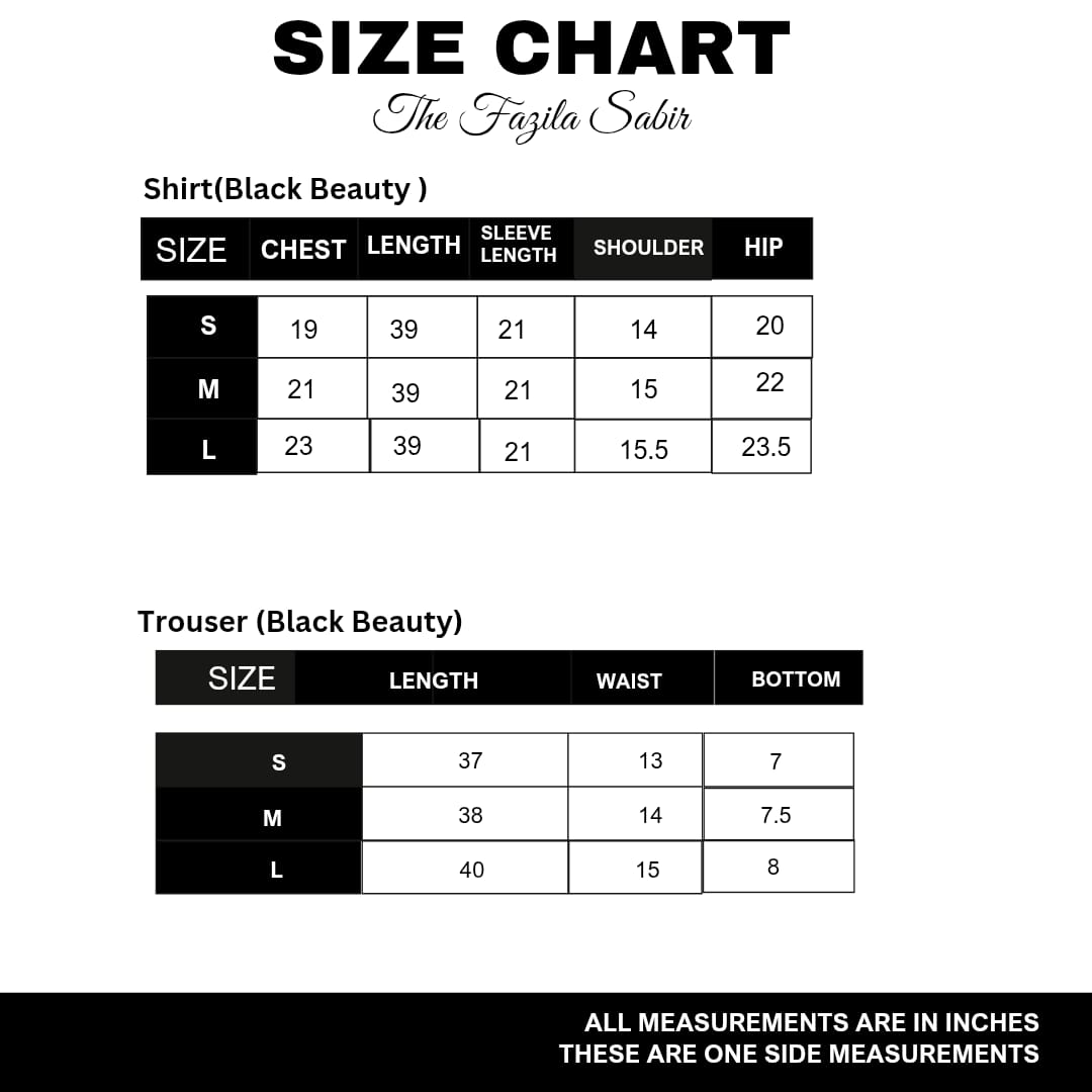 Black Beauty Size Chart