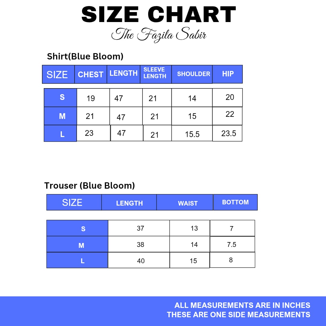 Blue Bloom Size Chart