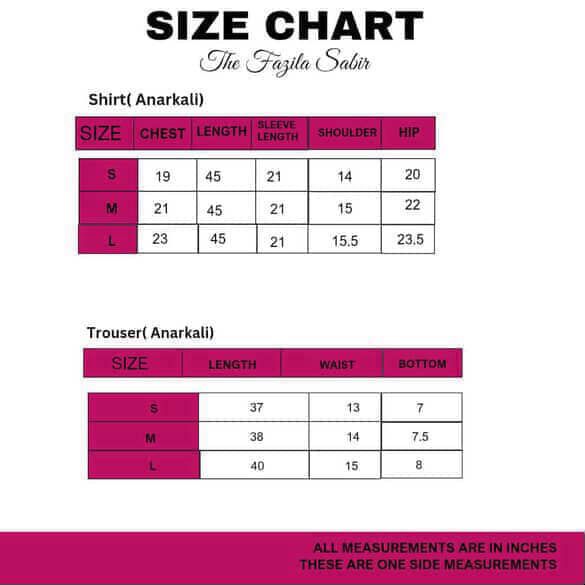 Anarkali Size Chart