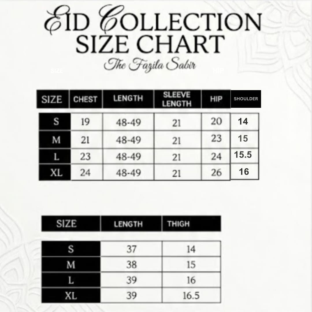 Golden crush Size Chart