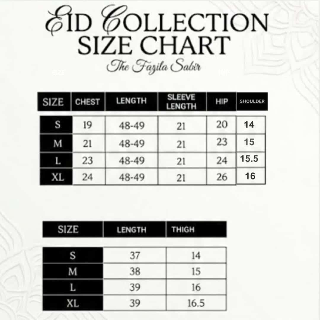 Gulaabi gotta kaftan Size Chart
