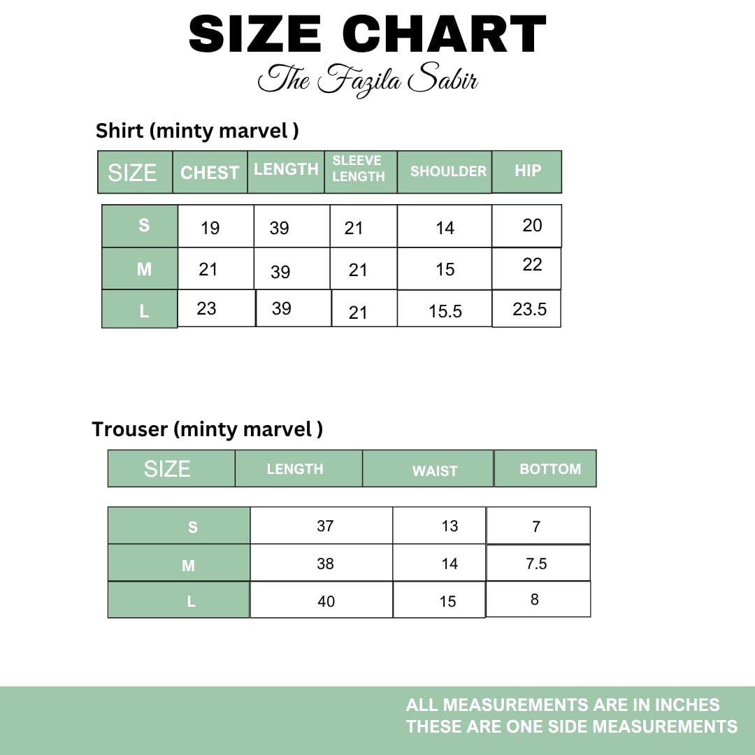 Minty Marvel Size Chart