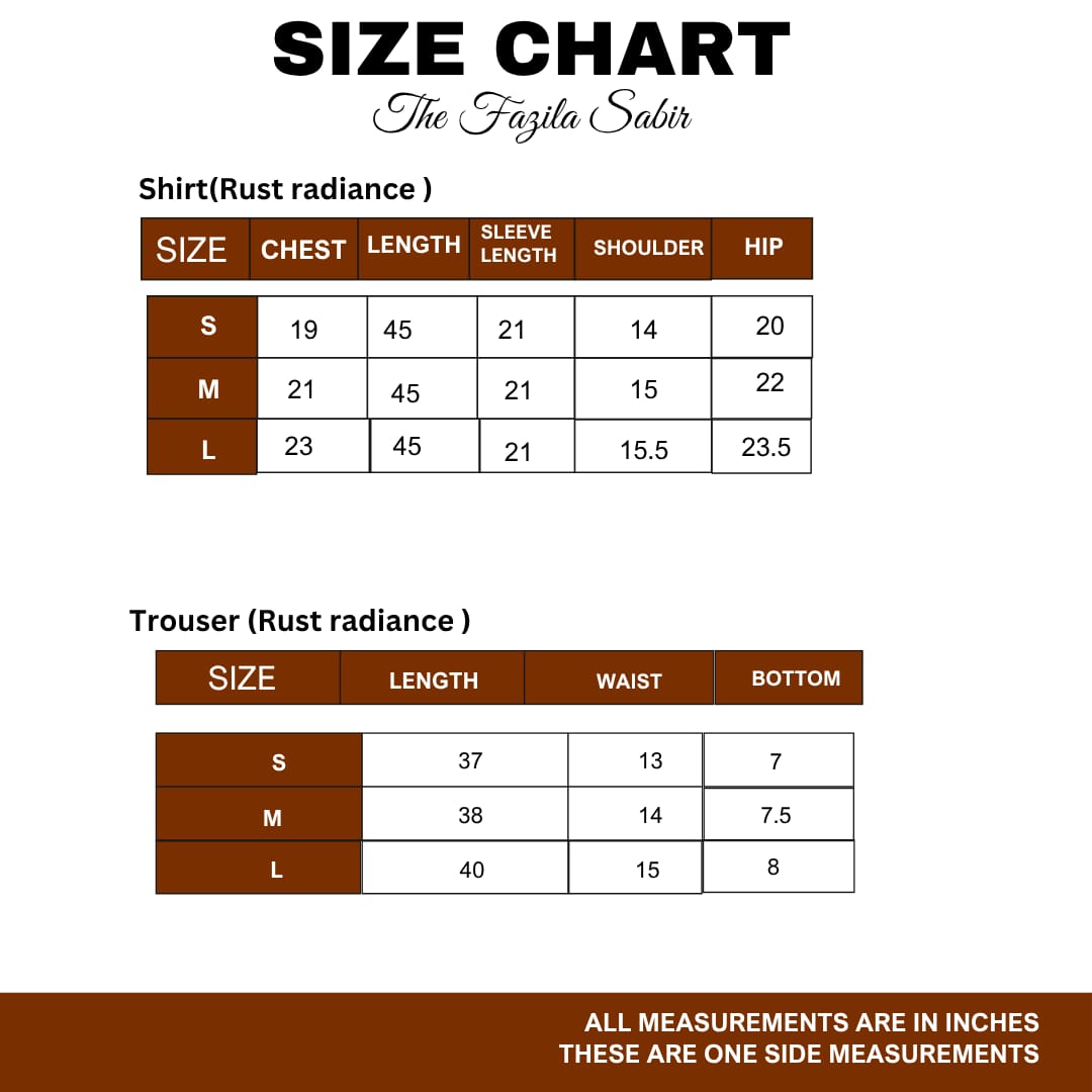 Rust Radiance Size Chart